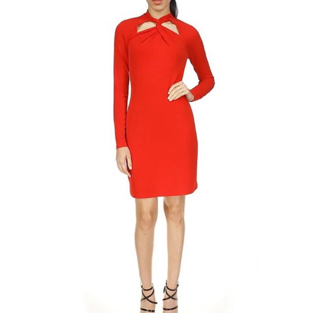 Michael Kors Jersey Twist Cut-Out‎ Neck Long Sleeve Sheath Dress Size XL …